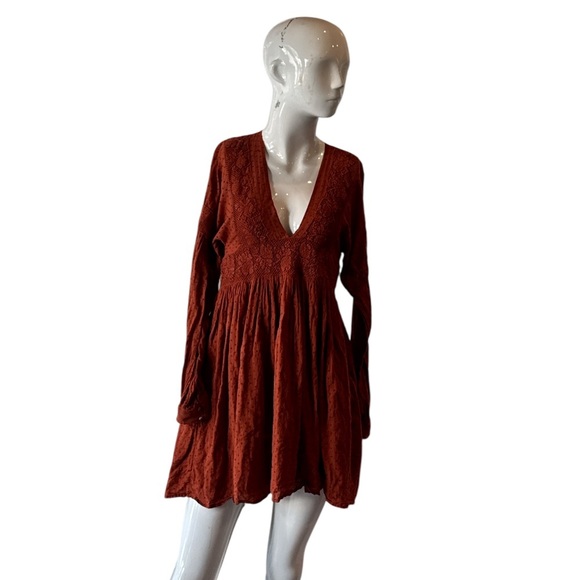 Free People Sugarpie Cinnamon Swiss Dot Lacey Open Back Cotton Mini Dress Size S - Picture 5 of 13
